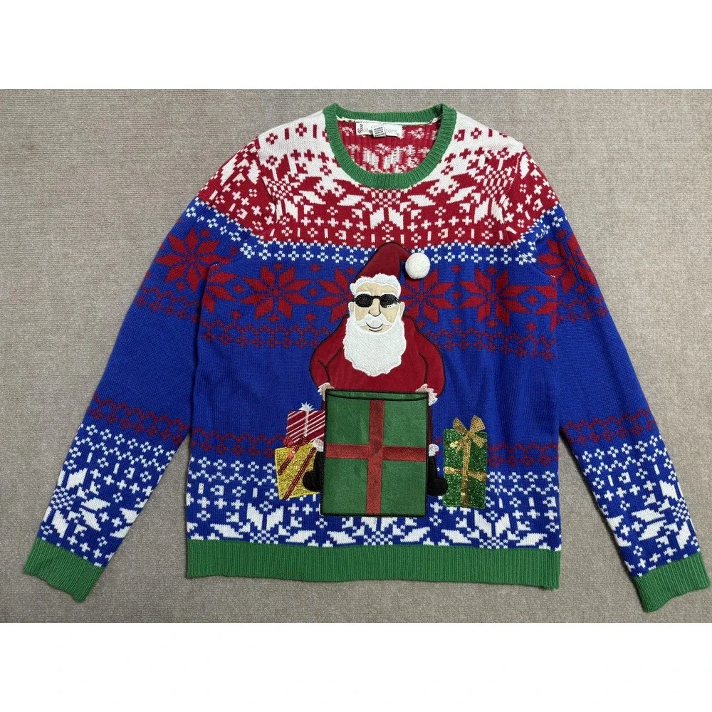 Jolly Sweaters Sweater Mens XL Santa Claus Sunglasses Christmas Ugly Holiday